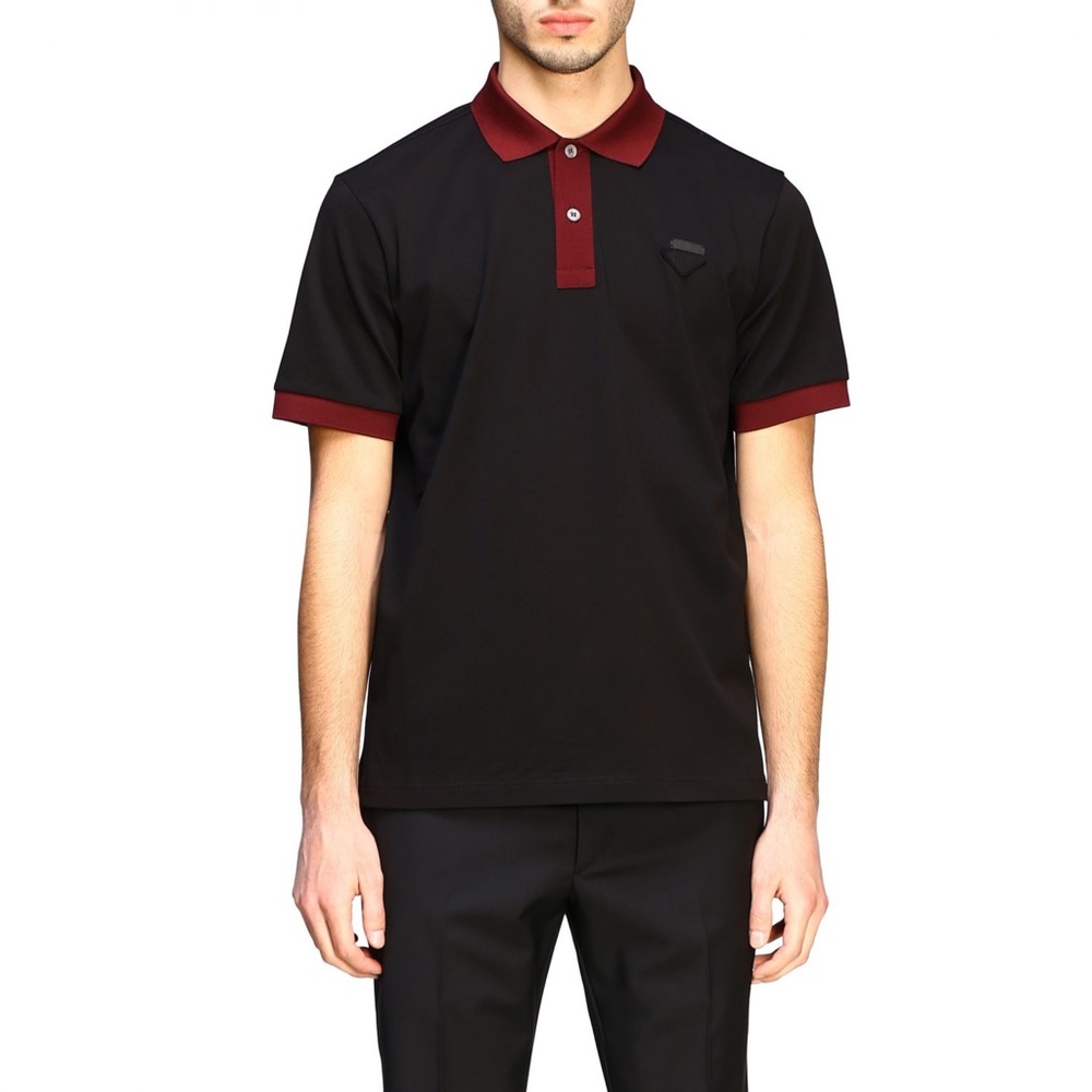 NWT PRADA Piqué Polo Shirt Contrast Trim, Navy & Burgundy